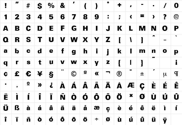 UltimateSerial-Xbold Regular Character Map UltimateSerial-Xbold Regular Character Map