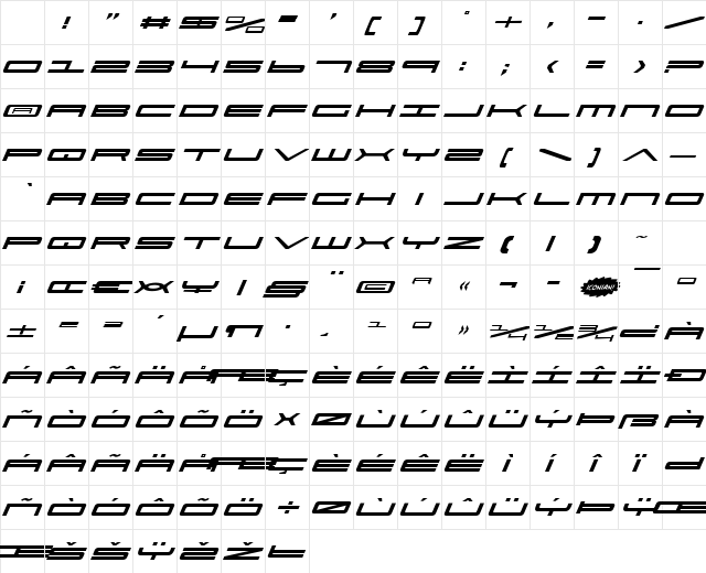 Ultra 911 Italic Character Map