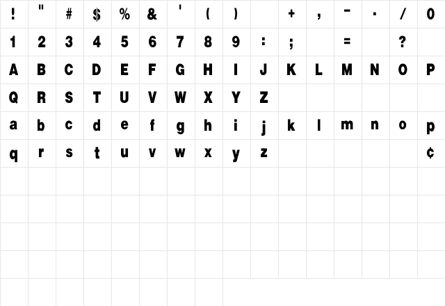 UltraBlack Cn Regular Character Map