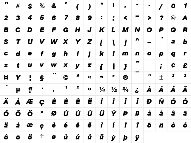 URWAccidaliaBucT Bold Italic Character Map URWAccidaliaBucT Bold Italic Character Map