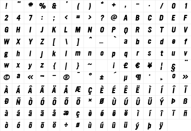 Ultramagnetic BoldOblique Character Map Ultramagnetic BoldOblique Character Map