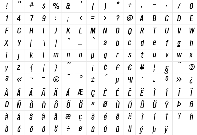 Ultramagnetic LightOblique Character Map