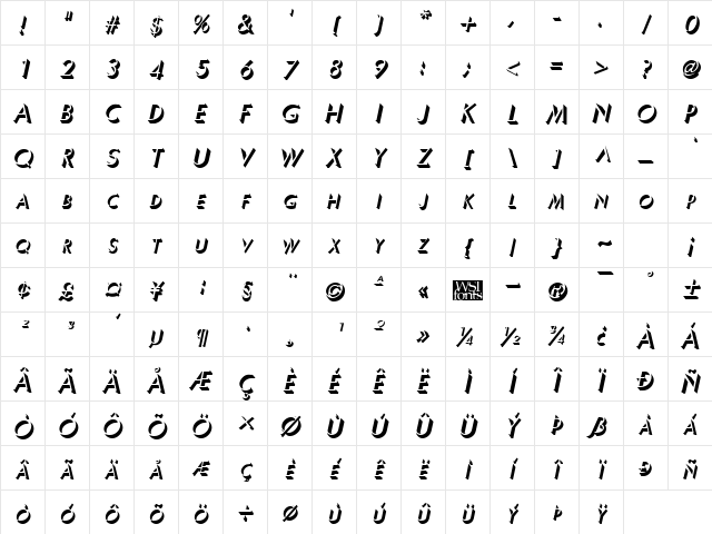 UltraShadow kursiv Character Map