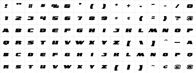 UltraViolent BB Italic Character Map