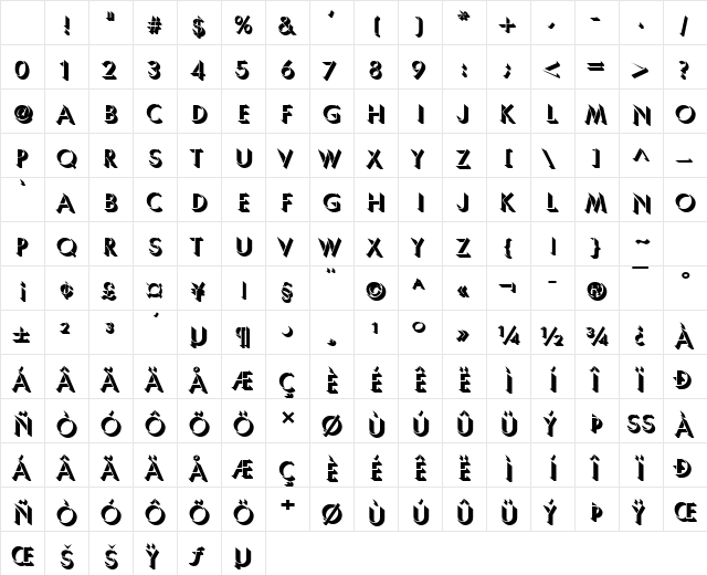 Umber Bold Character Map Umber Bold Character Map