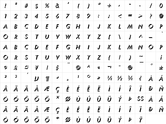 Umber Italic Character Map Umber Italic Character Map