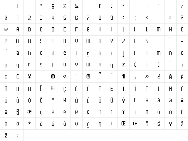 UNDA Regular Character Map UNDA Regular Character Map