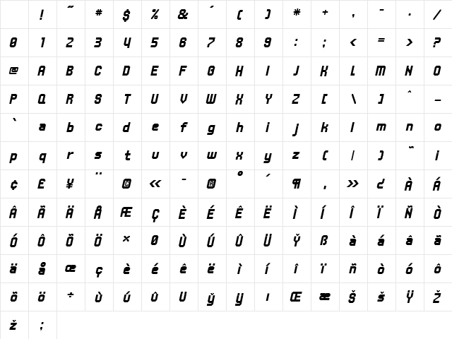 UNDA Italic Character Map UNDA Italic Character Map