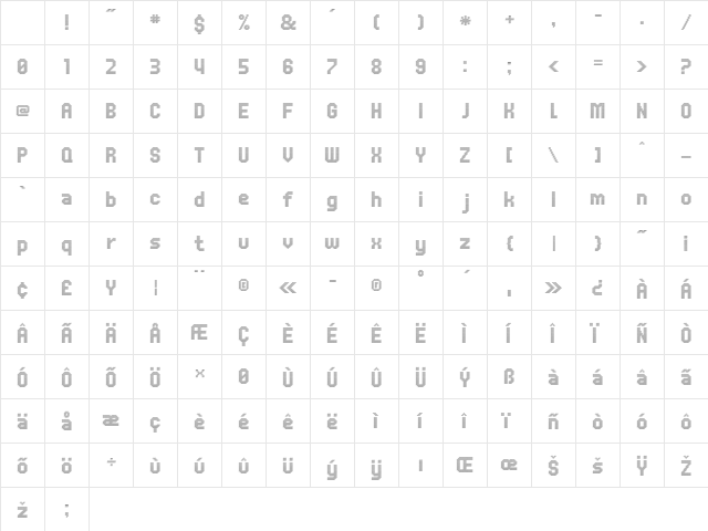 UNDA Regular Character Map