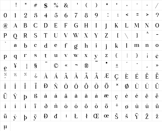 Belgiano Serif Regular Character Map Belgiano Serif Regular Character Map