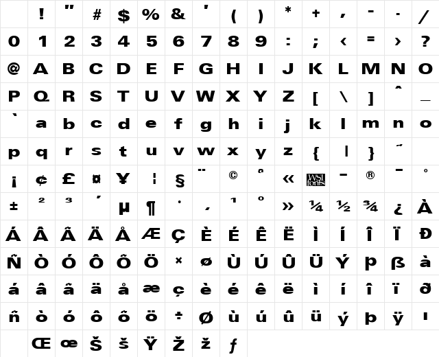 UnimpressedBlack Regular Character Map