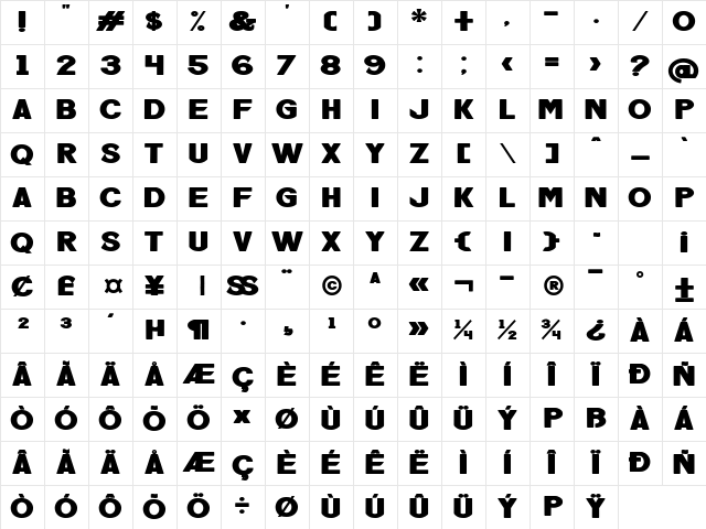 Uniqloves Bold Bold Character Map