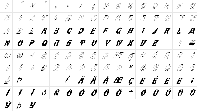 UNIQUE7 HU Italic Character Map