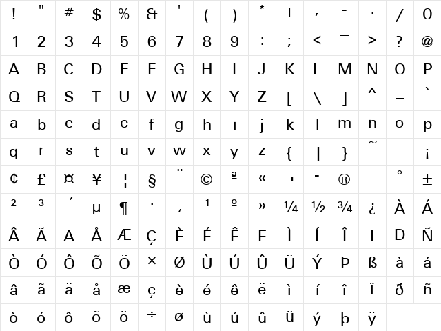 Unitus Regular Character Map Unitus Regular Character Map