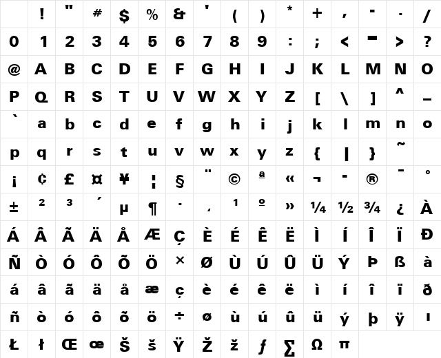 UnitusLH Bold Character Map UnitusLH Bold Character Map
