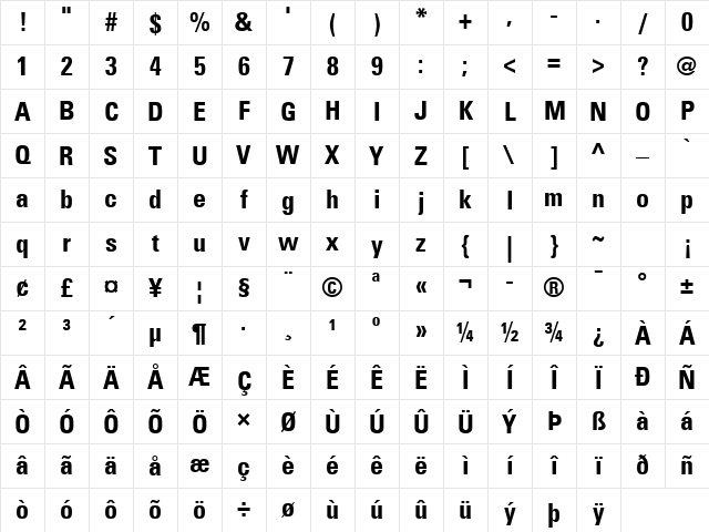 Univers 47 CondensedLight Bold Character Map