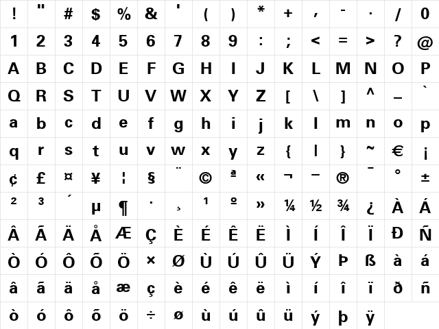 Univers 65 Bold Regular Character Map