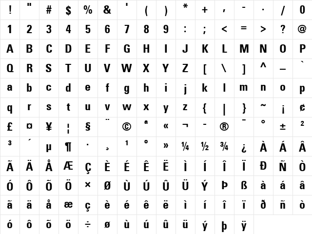 Univers ItalicBold Character Map