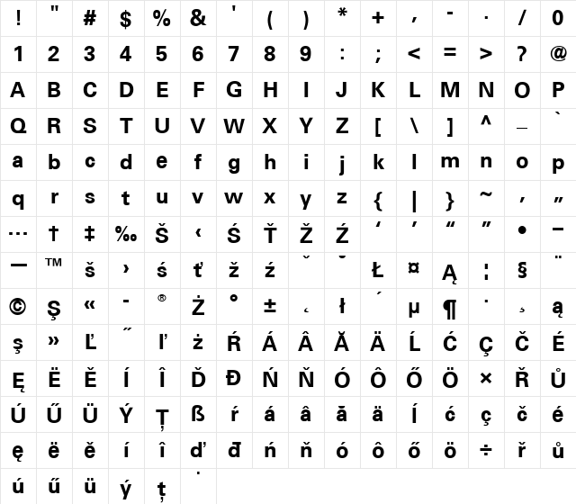 Univers CE 45 Light Bold Character Map