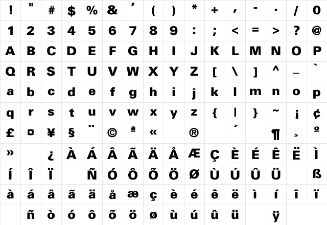 Univers-Black Regular Character Map Univers-Black Regular Character Map