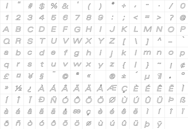 Univers-ExtendedObl Hollow Regular Character Map Univers-ExtendedObl Hollow Regular Character Map