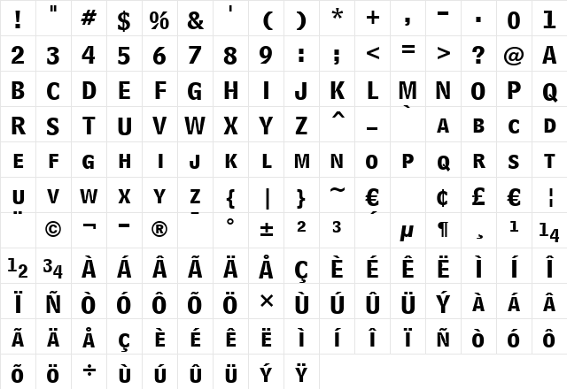 BellCent BdList BT Bold Listing Character Map