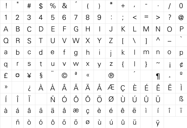 Univers-Light-Normal Regular Character Map Univers-Light-Normal Regular Character Map