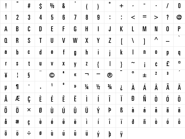Univers59-UltraCondensed Roman Character Map