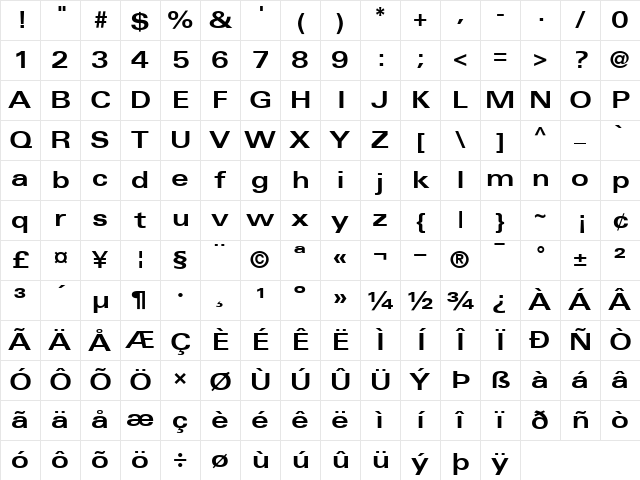 Univers63-Extended Bold Character Map