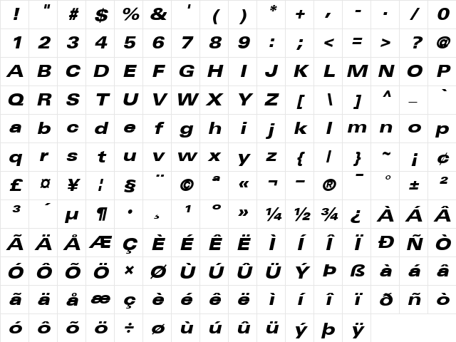 Univers73-ExtendedBlack BlackItalic Character Map