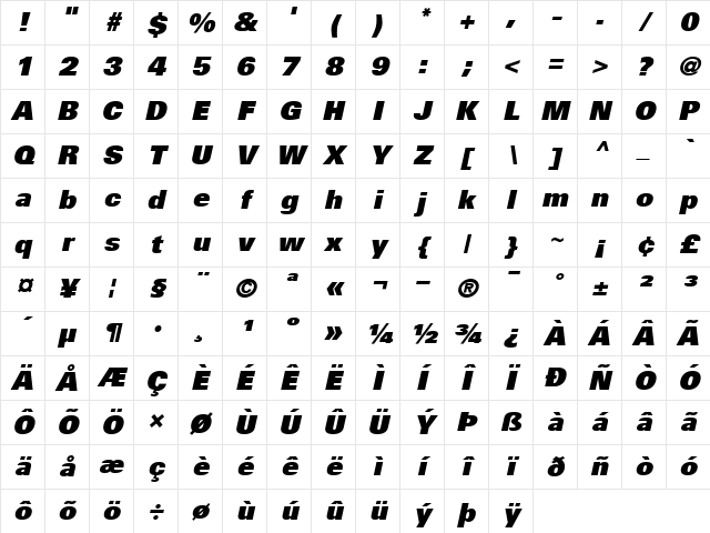 Univers85-ExtraBlack Extra BlackItalic Character Map Univers85-ExtraBlack Extra BlackItalic Character Map