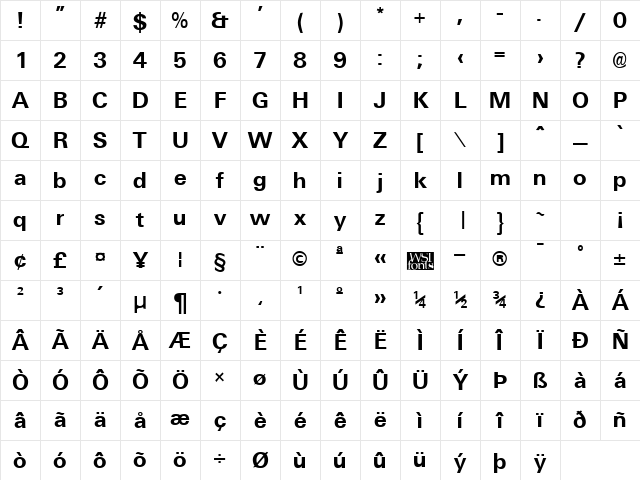 Universal Bold Character Map