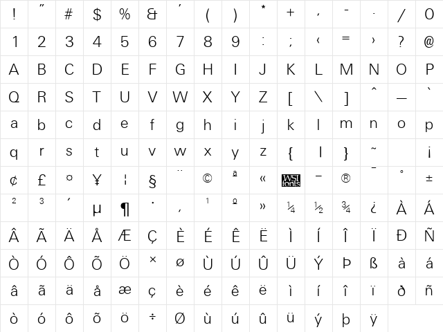UniversalLight Regular Character Map UniversalLight Regular Character Map