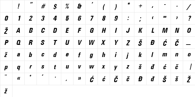 Universans670_PP Bold Character Map