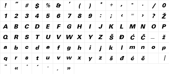 Universans750_PP Bold Character Map