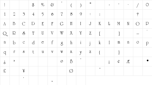 UniversityRoman-Thin Regular Character Map