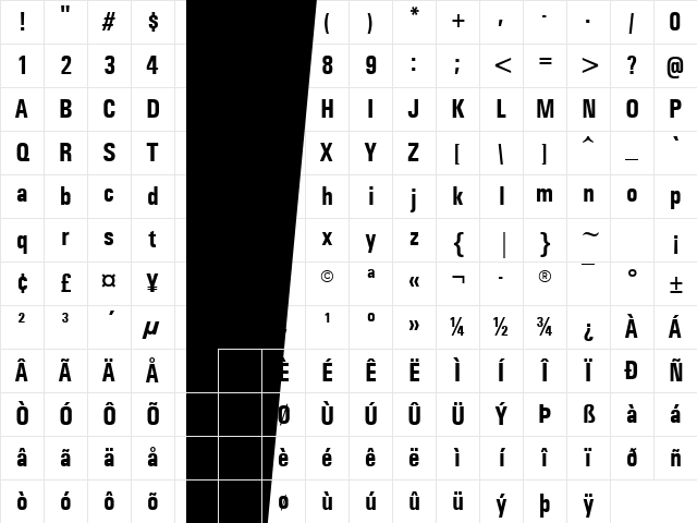 Univers Condensed Bold Character Map