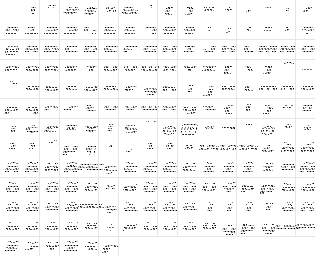 UP Tiny lcd four 8 Light Italic Character Map UP Tiny lcd four 8 Light Italic Character Map