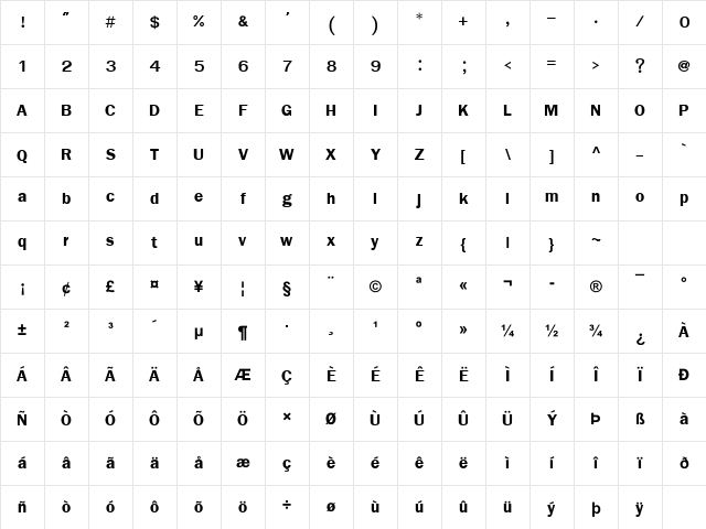 FreesiaUPC Bold Character Map