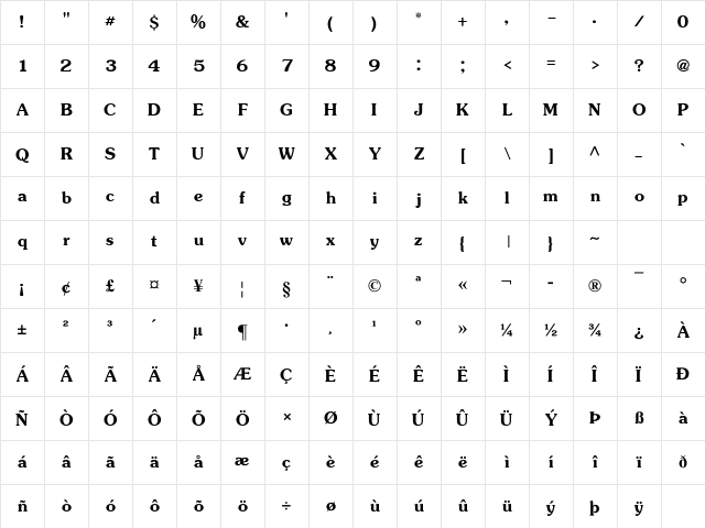 JasmineUPC Bold Character Map JasmineUPC Bold Character Map