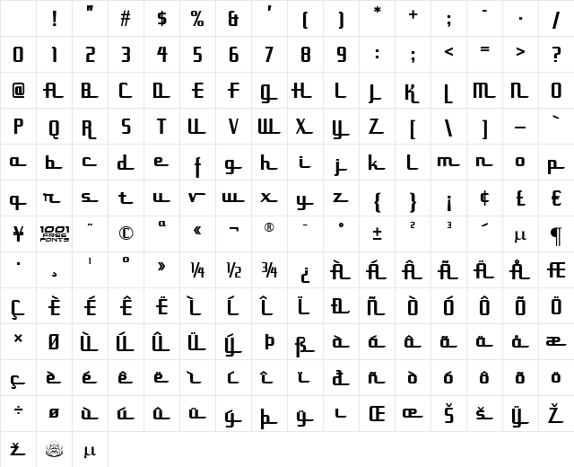 Uppen Arms NF Regular Character Map