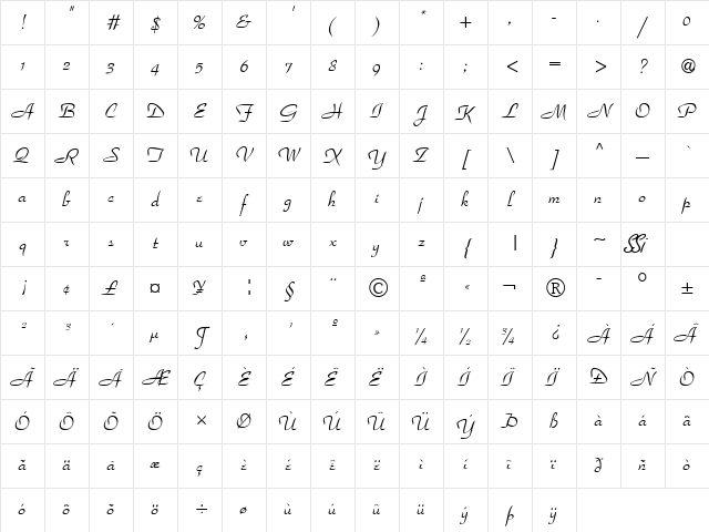 Upscale Script SSi Regular Character Map
