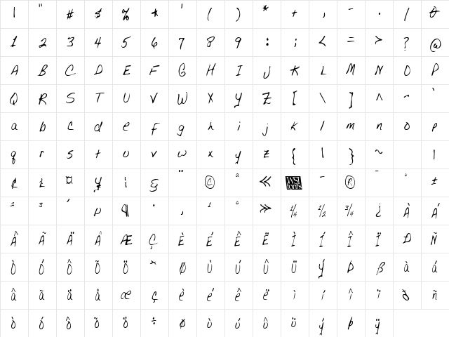 UrsasHand Regular Character Map