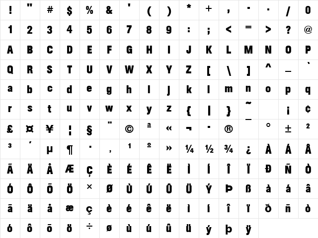 URWAccidaliaBucDCon Bold Character Map URWAccidaliaBucDCon Bold Character Map