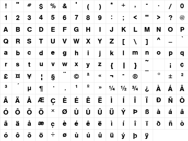 URWAccidaliaBucTMed Regular Character Map