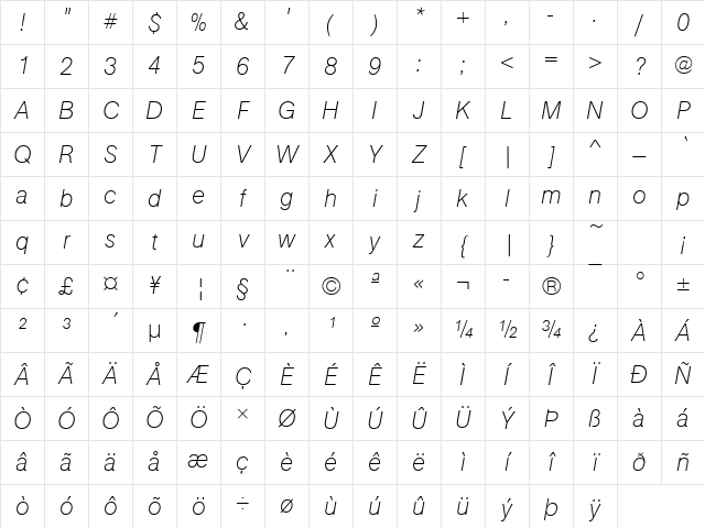 URWAccidaliaBucTUltLig Italic Character Map