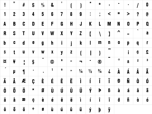 URWAccidaliaTBolCon Regular Character Map