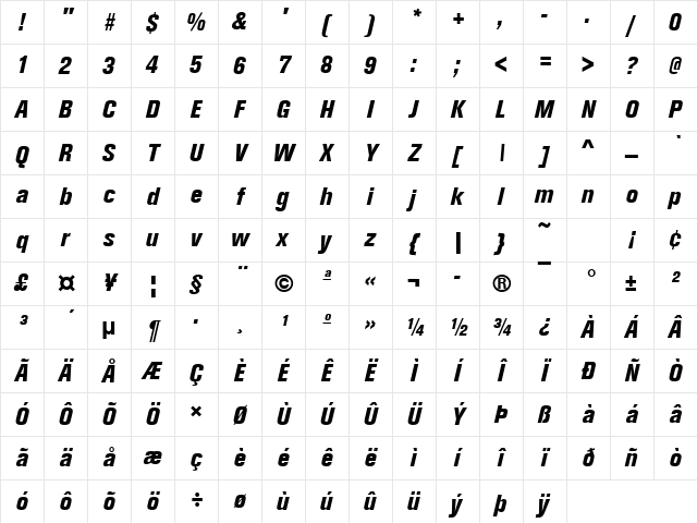 URWAccidaliaTHeaCon Italic Character Map
