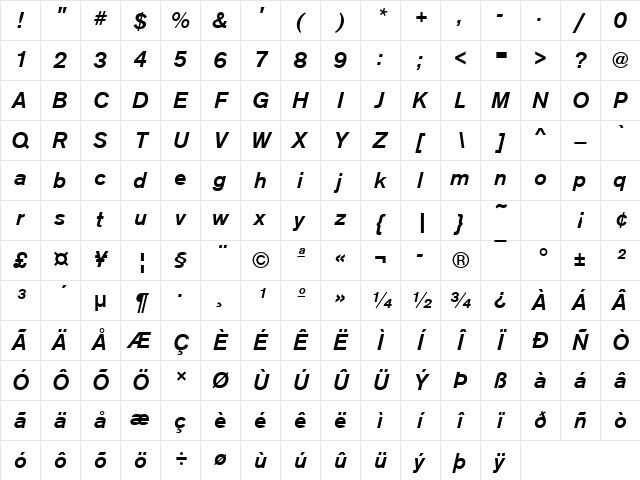 URWAccidaliaTMed Italic Character Map URWAccidaliaTMed Italic Character Map