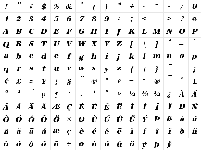 URWAntiquaTExtBol Oblique Character Map